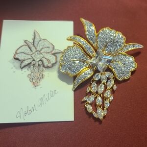 Nolan Miller Gold and Silver Floral Brooch with Leaf Accents